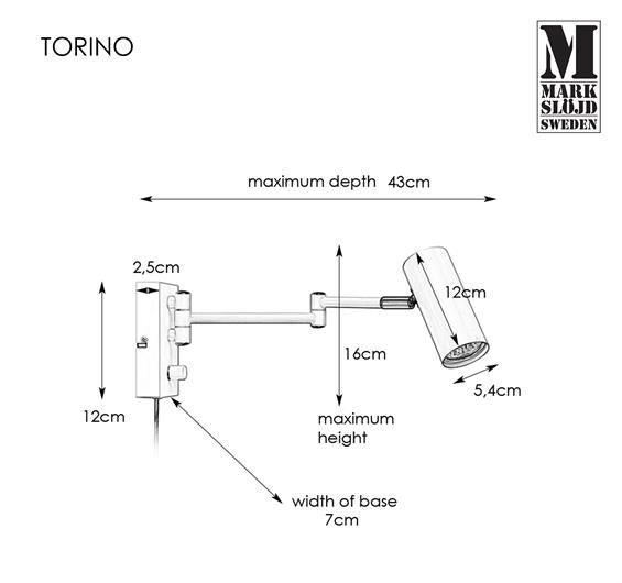 Torino vägglampa svart